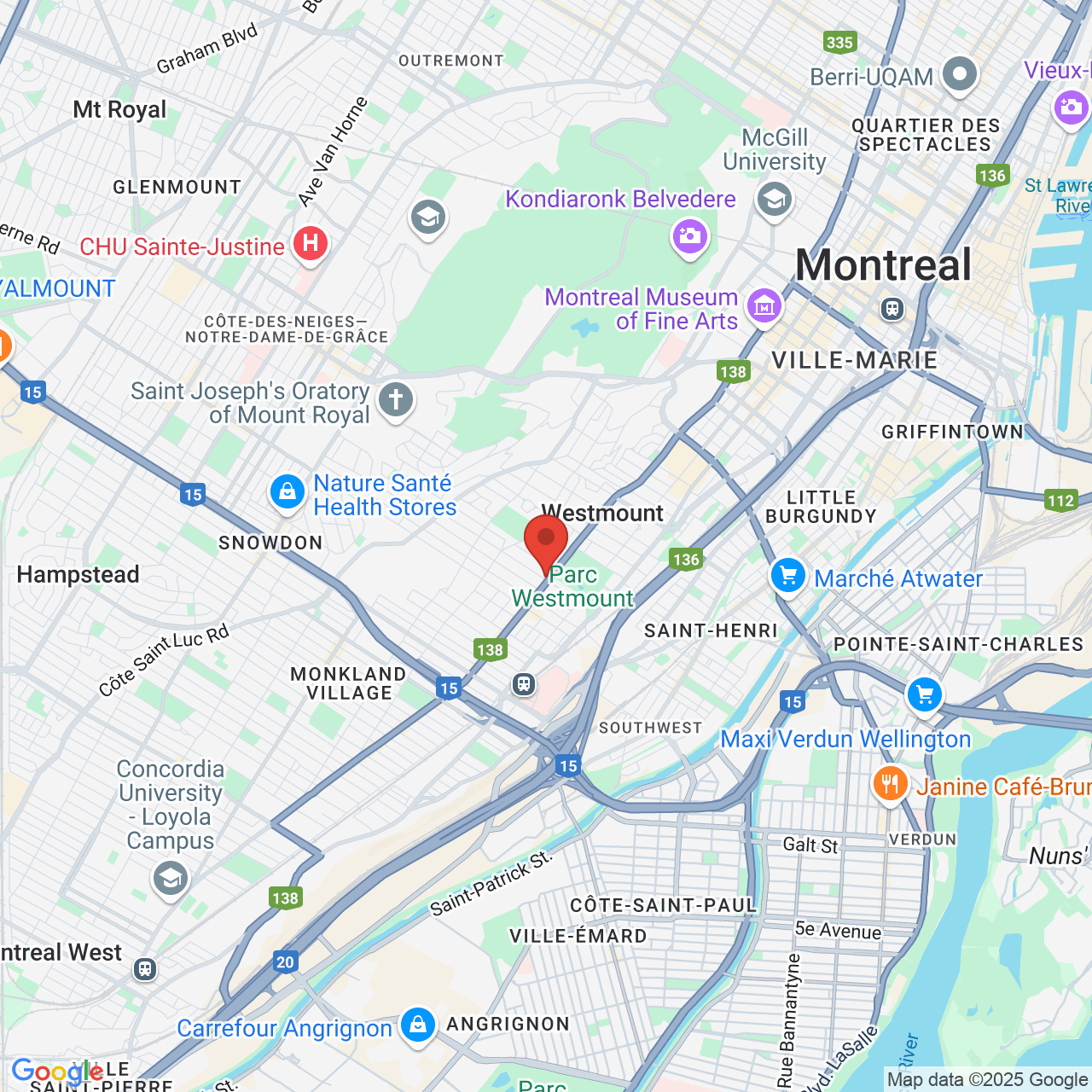 Google map image of our location in 4695 Rue Sherbrooke O Westmount, QC